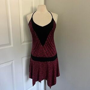 DEADSTOCK Y2K RED‎ AND BLACK WHAT'S HOT GLITTERY ASYMMETRICAL MIDI DRESS
